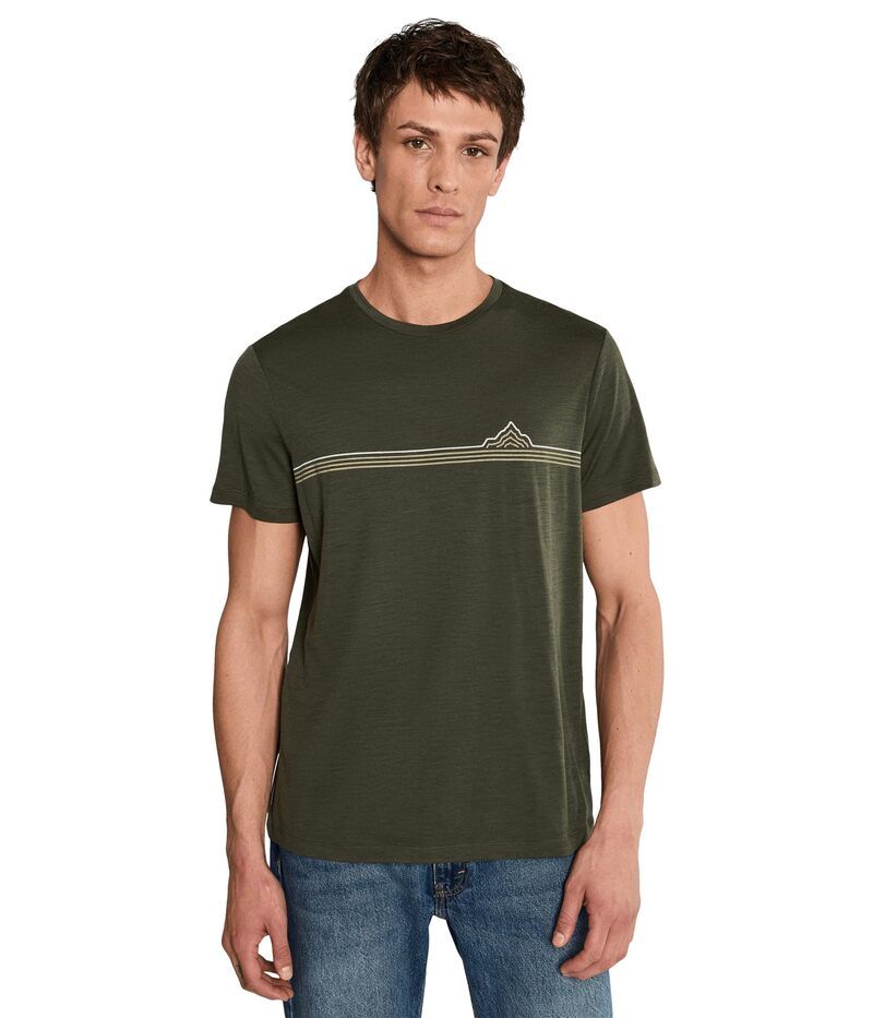 アイスブレーカー メンズ トップス シャツ Icebreaker Merino 150 Tech Lite Short Sleeve Tee Range Stripes Dark Loden ストライプ