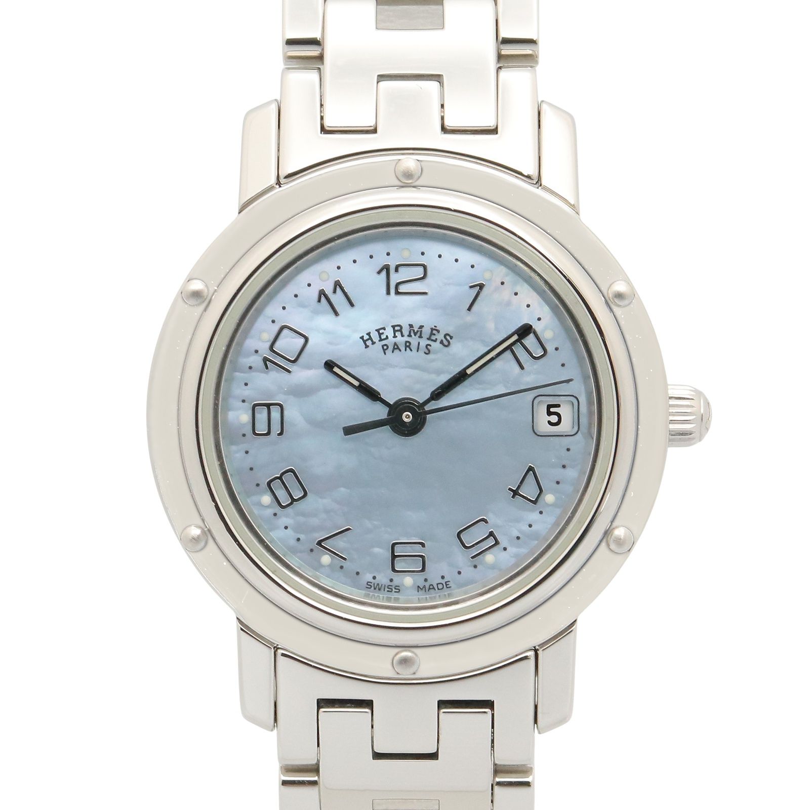 エルメス HERMES 腕時計 クリッパーナクレ CL4.210 ブルーシェル ステンレススチール クリッパーナクレ レディース Used A