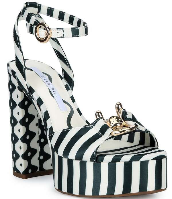 ジャンビニ レディース シューズ サンダル プラットフォーム サテン Gianni Bini Calvo Striped Satin Ornament Platform Dressandals IvoryGreen アイボリー