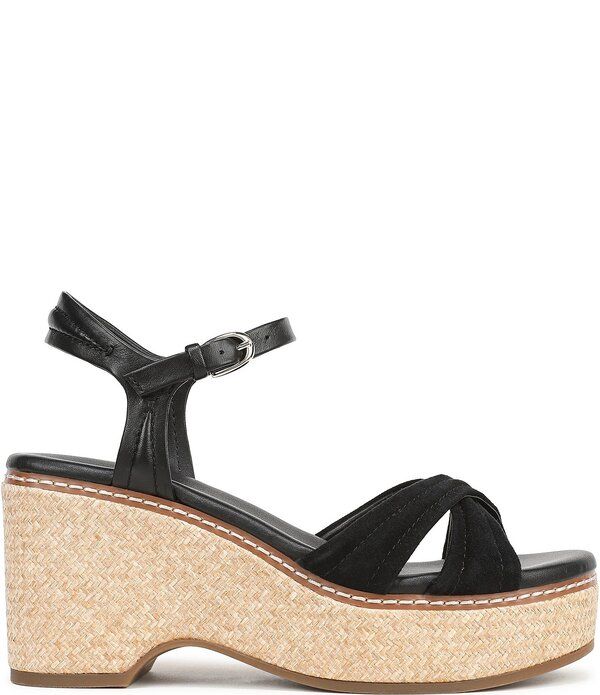 ナチュライザー レディース シューズ サンダル プラットフォーム スエード アンクル レザー Naturalizer Dovie Leather and Suede Ankle Wrap Sandal Platform Raffia Wedges Black