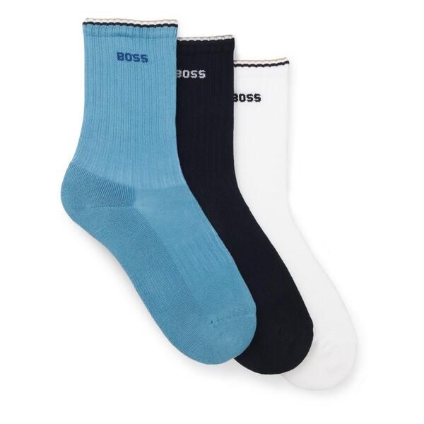 ボス メンズ アンダーウェア 靴下 Boss Mens Rib Stripe Quarter Socks BlueNvyWht ブルー