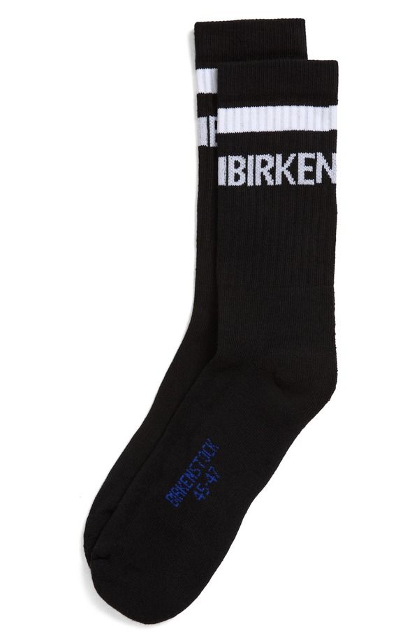 ビルケンシュトック レディース アンダーウェア 靴下 ロゴ Birkenstock Stripe Logo Crew Socks Black ブラック