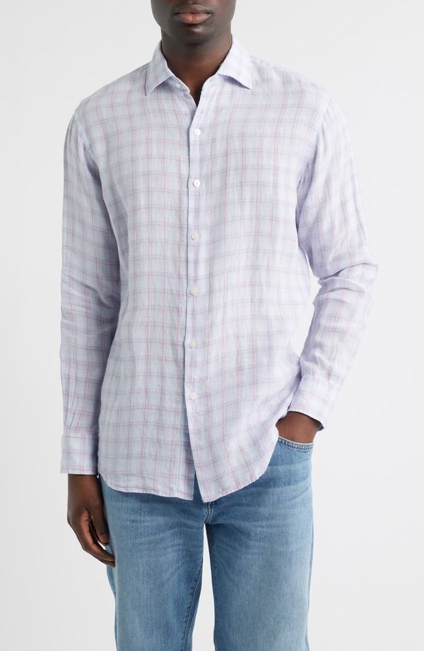 ピーター・ミラー メンズ トップス シャツ リネン Peter Millar Frisbee Shadow Check Linen ButtonUp Shirt Stream Blue ブルー