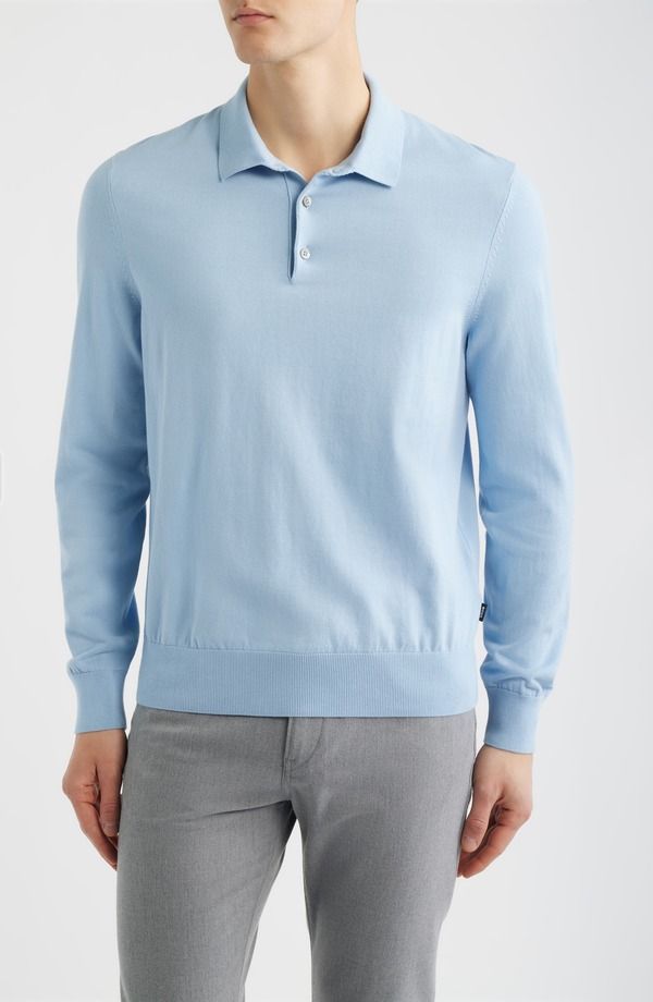 ボス メンズ アウター パーカー・スウェット ポロシャツ セーター コットン BOSS Gemello Cotton Polo Sweater Light Pastel Blue ブルー