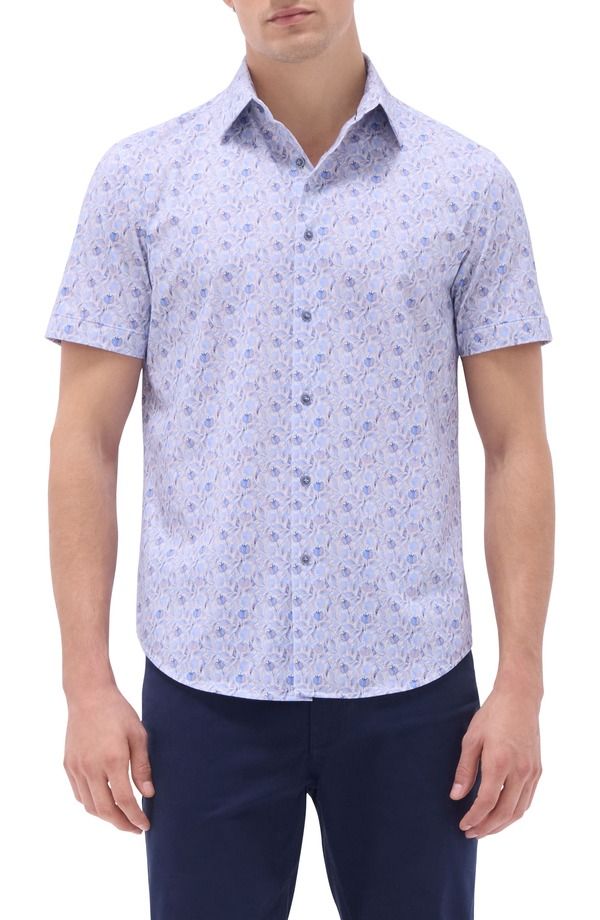 ブガッチ メンズ トップス シャツ プリント コットン Bugatchi Miles OoohCotton Leaf Print Short Sleeve ButtonUp Shirt Air Blue ブルー