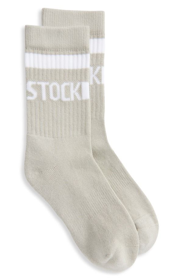 ビルケンシュトック レディース アンダーウェア 靴下 ロゴ Birkenstock Stripe Logo Crew Socks Gray グレー