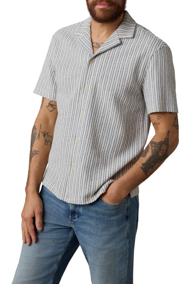 ファレティ メンズ トップス シャツ Faherty Oasis ButtonUp Camp Shirt Shore Navy Stripe ネイビー