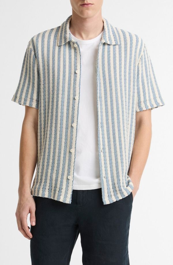ヴィンス メンズ トップス シャツ コットン Vince Beach Stripe CottonBlend ButtonFront Shirt Uniform Blue Combo ブルー
