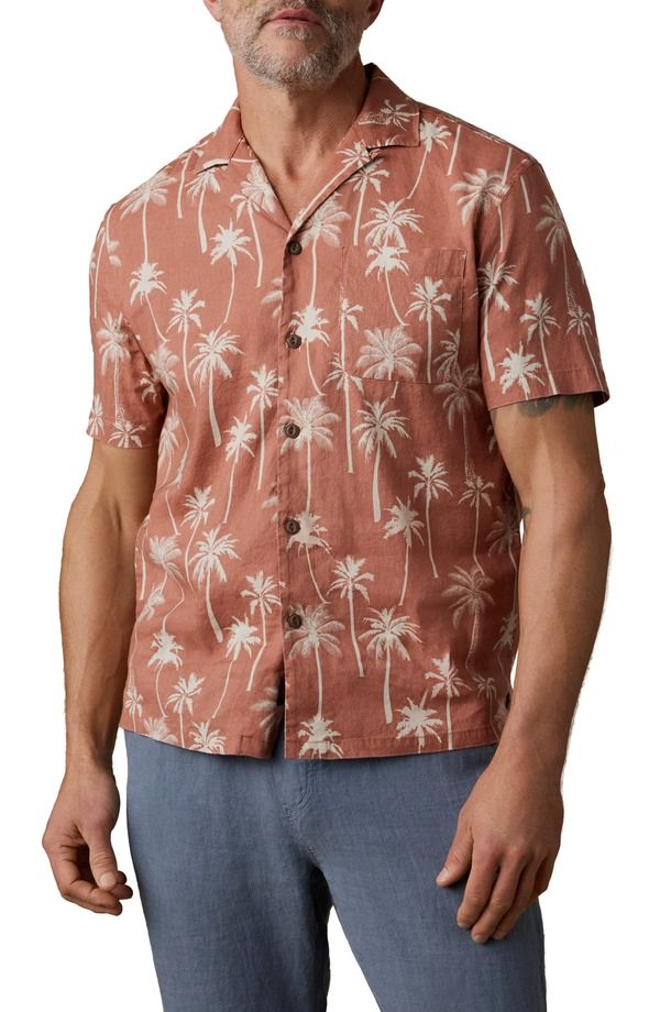 ファレティ メンズ トップス シャツ リネン Faherty Breeze Linen BlendCamp Shirt Sienna Shore Trees