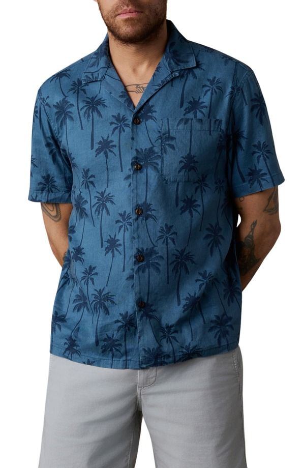 ファレティ メンズ トップス シャツ リネン Faherty Breeze Linen BlendCamp Shirt Ocean Shore Trees