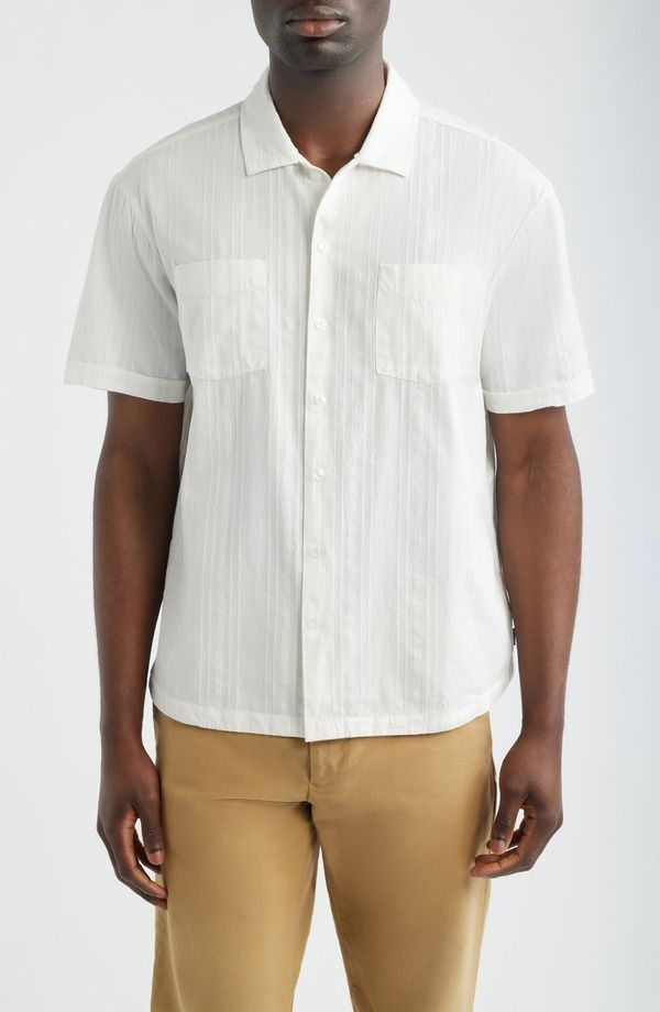 ブリクストン メンズ トップス シャツ ヴィンテージ コットン 刺繍 Brixton The Vintagembroidered Stripe Short Sleeve Cotton ButtonUp Shirt Off White Jacquard Stri