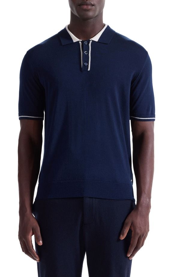 ブガッチ メンズ トップス ポロシャツ ウール セーター シルク Bugatchi Tipped Merino Wool Silk Polo Sweater Navy ネイビー