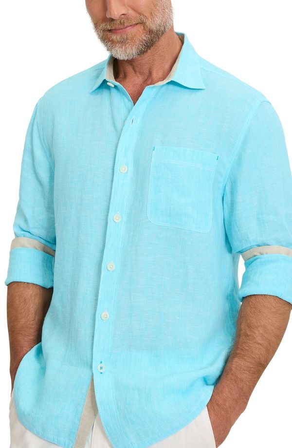 トッミーバハマ メンズ トップス シャツ リネン Tommy Bahama Paradise Breezer Linen ButtonUp Shirt Blue Radiance ブルー