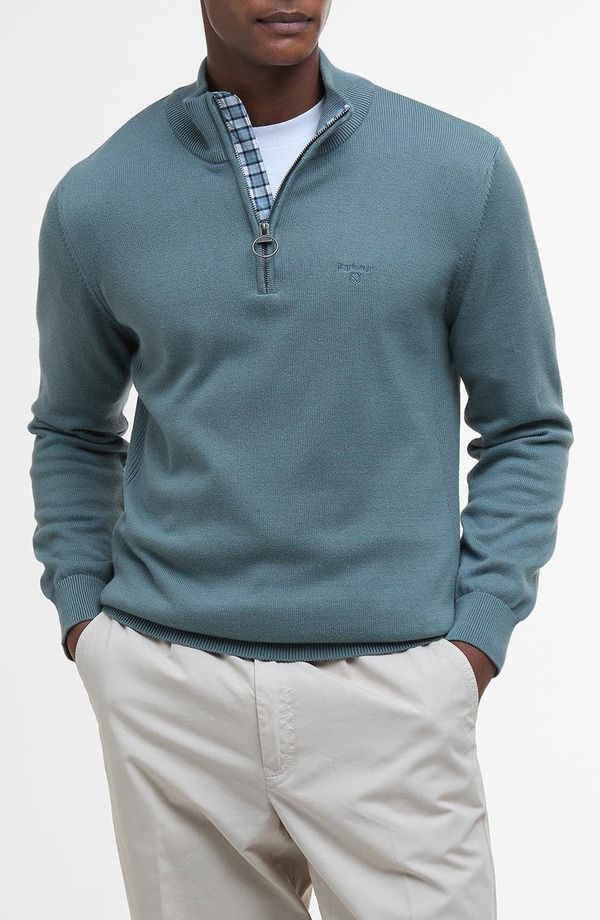 バブアー メンズ アウター パーカー・スウェット ハーフジップ セーター コットン Barbour Cotton Half Zip Sweater Vintage Teal ティール