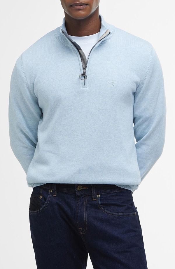 バブアー メンズ アウター パーカー・スウェット ハーフジップ セーター コットン Barbour Cotton Half Zip Sweater Ocean Sky
