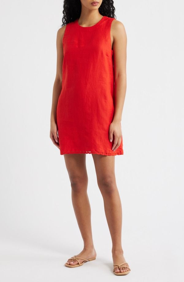 メイドウェル レディース ボトムス カジュアルパンツ ミニ 刺繍 リネン Madewell Embroidered Linen Mini Shift Dress Wild Poppy