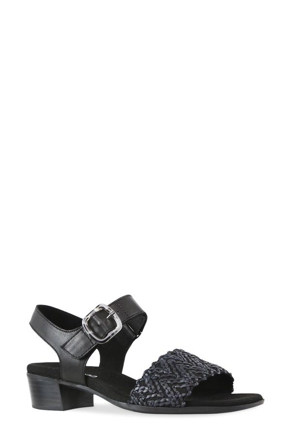 ムンロー レディース シューズ ヒール サンダル アンクル Munro Leeland Ankle Strap Sandal Multiple Widths Available Black Raffia Leather ブラック