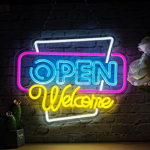 Open Welcomeネオンサイン オープンサイン 店舗看板 インテリアライト LEDネオン管 ネオン看板 USB給電 バー 喫茶店 居酒屋の装飾 雰囲気作り おしゃれ 誕生日ギフト クリスマスプレゼント 横38×縦30.5cmp 34cd5d84