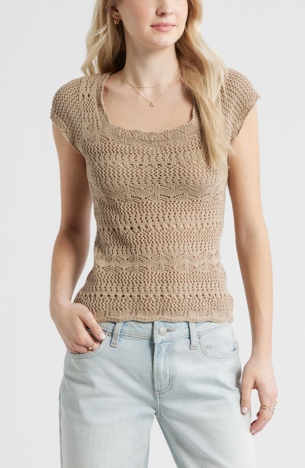 ビーピー レディース トップス Tシャツ コットン BP Cotton Pointelle TShirtan Savannah タン