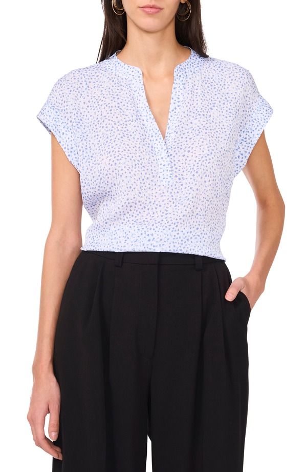 ヴィンスカムート レディース トップス シャツ プリント Vince Camuto Dot Print Split Neck Top Lake Breeze