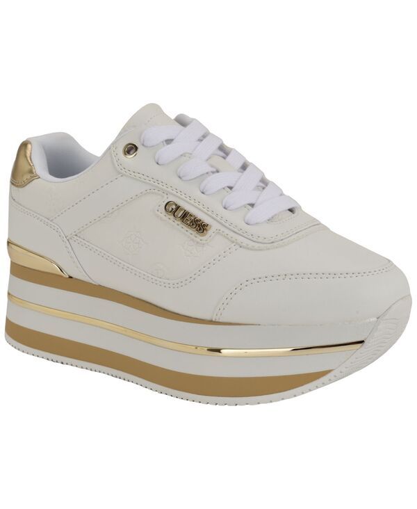 ゲス レディース シューズ スニーカー プラットフォーム レース GUESS Womens Hansin Double Platform LaceUp Sneakers WhiteGold ホワイト