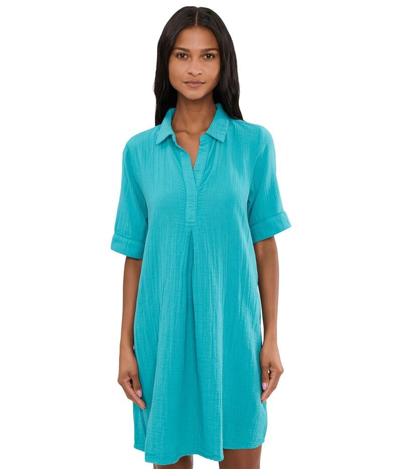 モッドドック レディース トップス ワンピース シャツ Mododoc Gauze 12 Sleeve Swing ShirtdressWo Aqua Mist アクア