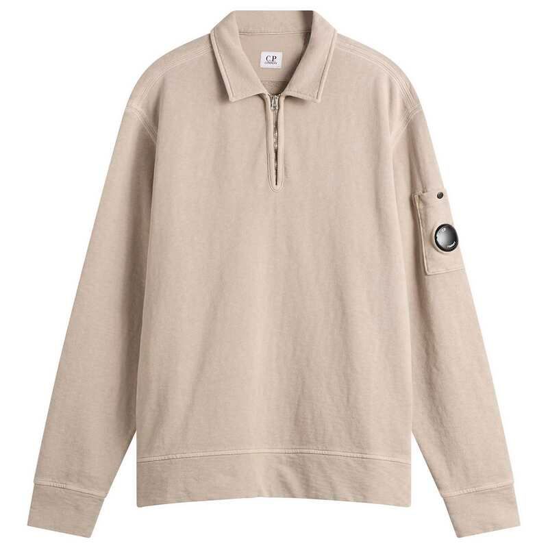 シーピーカンパニー メンズ アウター パーカー・スウェット ハーフジップ シャツ フリース CP Company Malfile Fleece Quarter Zip Collared Sweatshirt Dove