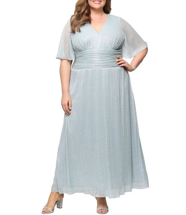 イグナイト レディース トップス ワンピース A ライン プラスサイズ Ignitevenings Plusize ALine Surplice Neck Long Dress Aloe