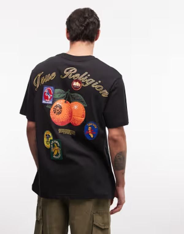 トゥルーレリジョン メンズ トップス Tシャツ True Religion orchard stamps Tshirt in jet Black ブラック