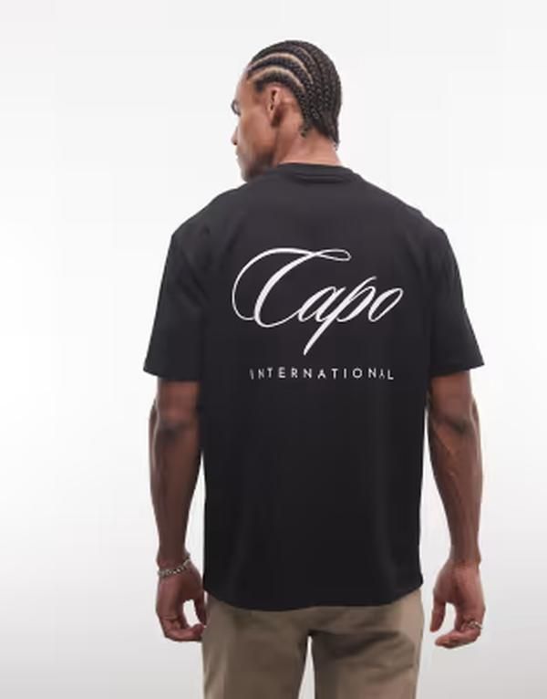 カポ メンズ トップス Tシャツ プリント ロゴ CAPO internationalogo back printshirt Black ブラック