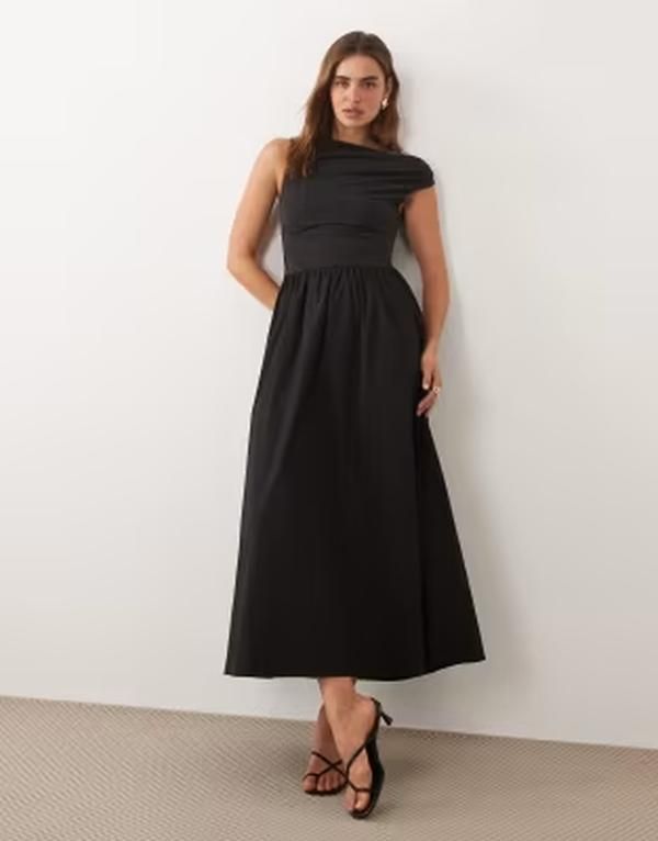 ノーバディーズ チャイルド レディース トップス ワンピース ミディ ワンショルダー Nobodys Child Beth modal blend oneshoulder short sleeve pocket detail midi dress Black