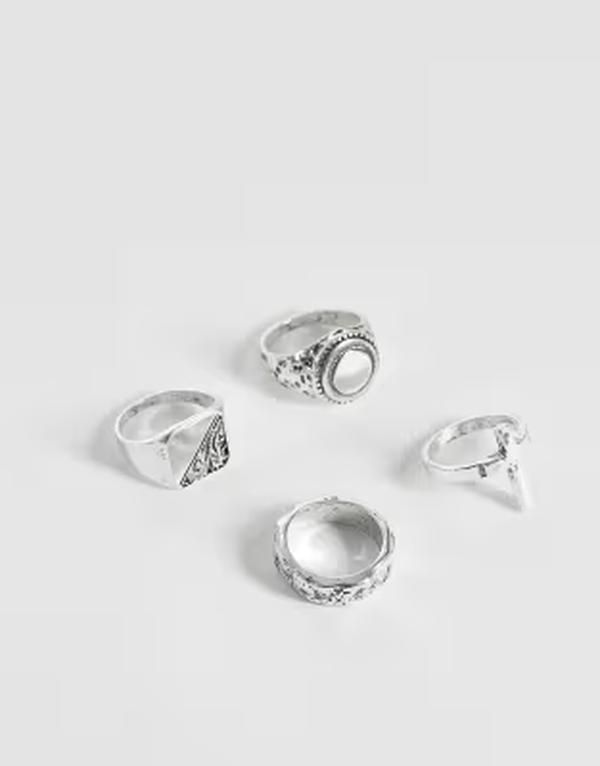 エイソス メンズ アクセサリー リング ASOS DESIGN 4 pack engravedetail and cross ring in burnished silver tone SILVER シルバー