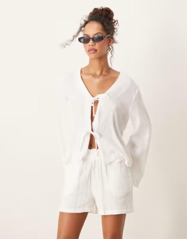 ジェイディーワイ レディース トップス シャツ JDY tie front cheesecloth shirt part of a set WHITE ホワイト