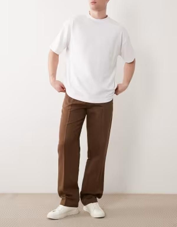 エイソス メンズ ボトムス カジュアルパンツ ストレート リネン ASOS DESIGN tailored linen rich straight leg pants in dark brown ブラウン