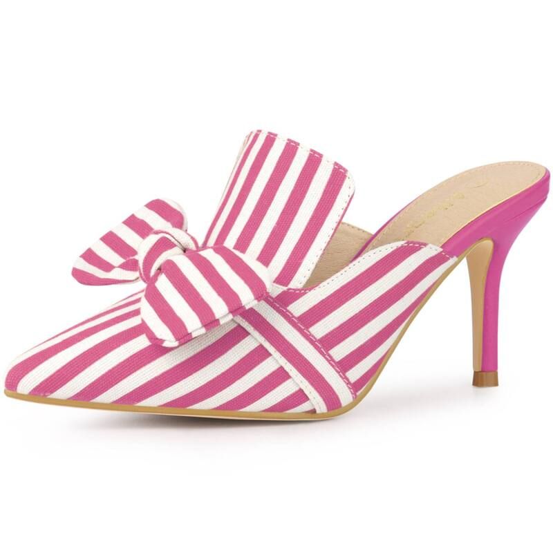 アレグラ ケー レディース シューズ サンダル ヒール ALLEGRA K Womenstripe Bow Slip on Stiletto Heel Slides Mules Hot Pink ピンク