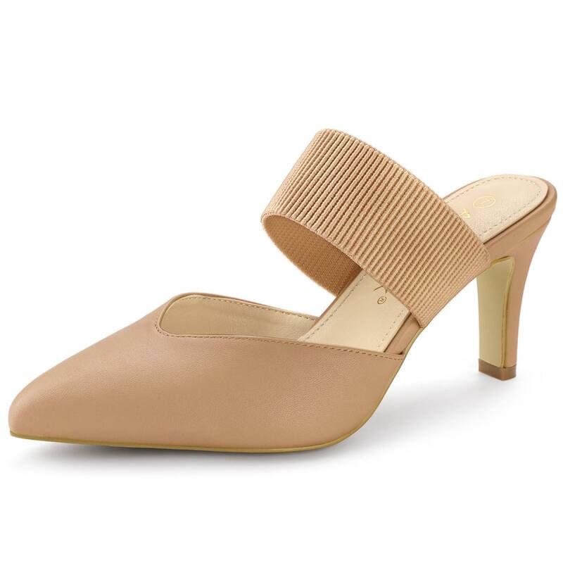 アレグラ ケー レディース シューズ サンダル ヒール ALLEGRA K Womens Pointed Toelastic Strap Stiletto Heels Mules Light Khaki カーキ