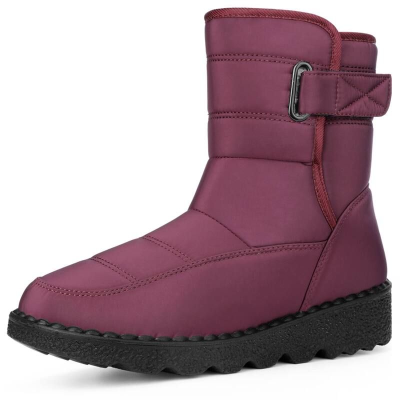 アレグラ ケー レディース シューズ ブーツ・レインブーツ ALLEGRA K Womens Pull on Adjustable Flat Snow Boots for Winter Burgundy バーガンディ