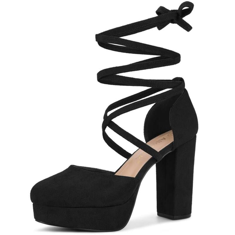 アレグラ ケー レディース シューズ パンプス プラットフォーム サンダル レース ヒール ALLEGRA K Womens Platform Block Heelace Upumpsandals Black ブラック