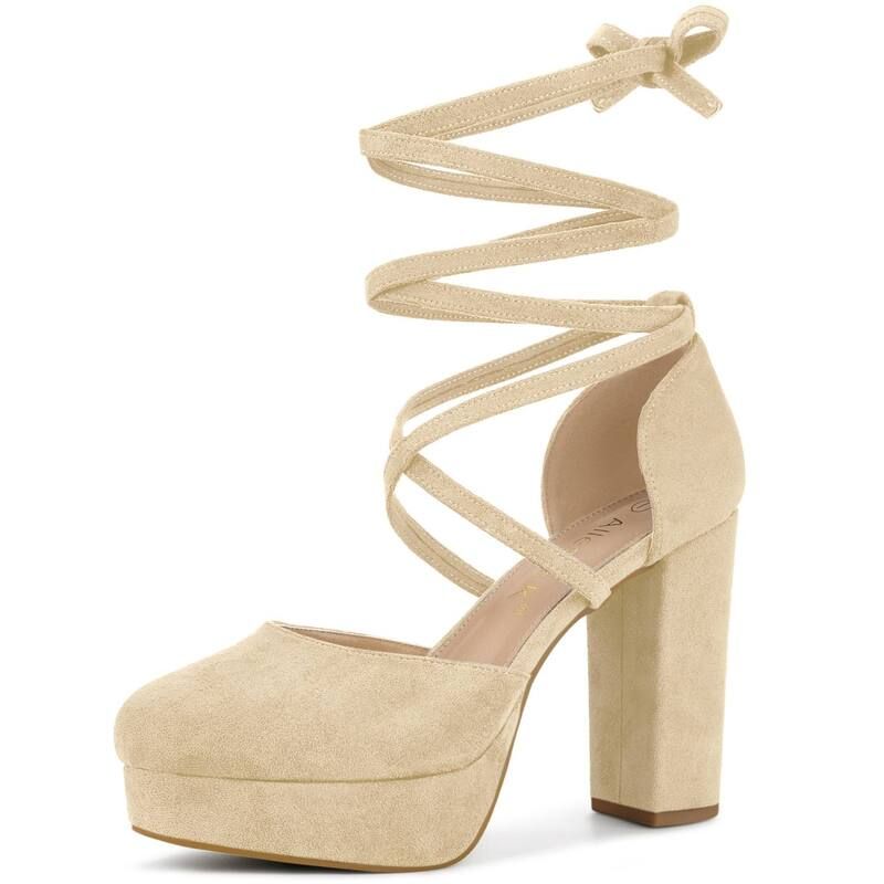 アレグラ ケー レディース シューズ パンプス プラットフォーム サンダル レース ヒール ALLEGRA K Womens Platform Block Heelace Upumpsandals Beige ベージュ
