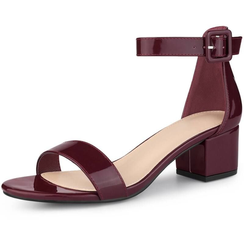 アレグラ ケー レディース シューズ パンプス サンダル アンクル ヒール ALLEGRA K Womens Block Low Heels Ankle Strap Sandals Burgundy バーガンディ