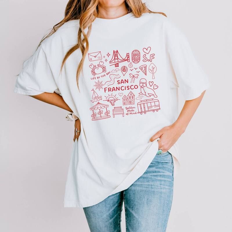 Simply Sage Market レディース トップス Tシャツ グラフィック Simply Sage Market San Francisco Sketched Womens Garment Dyed Graphic TShirt White ホワイト