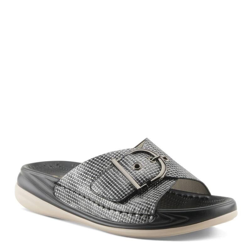 フレクサス レディース シューズ サンダル Flexus by Spring Step Brewer Womens Cushioned Flat Slide Sandals Black Metallic ブラック