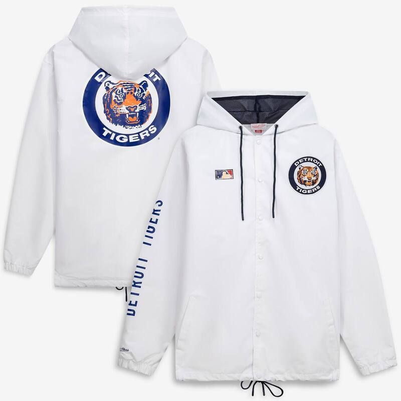 ミッチェルネス レディース アウター ジャケット・ブルゾン フーデッドジャケットール Mens Mitchell Ness White Detroitigers Big Tall FullSnap Hooded Jacketgr White ホワイト
