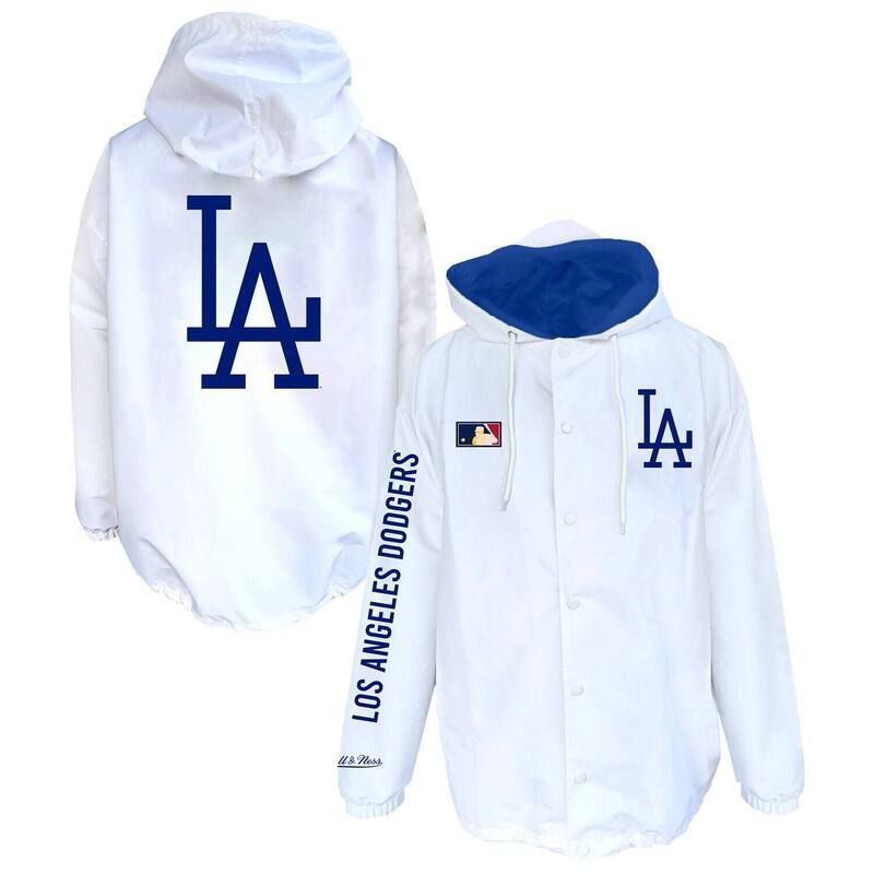 ミッチェルネス レディース アウター ジャケット・ブルゾン フーデッドジャケットール Mens Mitchell Ness White Los Angeles Dodgers Big Tall FullSnap Hooded Jacket Lad White