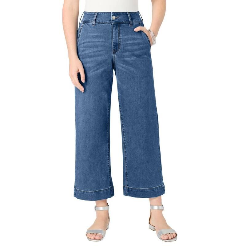 ロアマンズ レディース ボトムス カジュアルパンツ ワイドレッグ プラスサイズ Roamans Womens Plusize Plusize Wide Leg Crop Jean Medium Wash