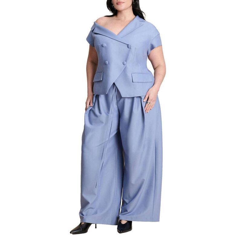 エロクイ レディース ボトムス カジュアルパンツ プラスサイズ ELOQUII Womens Plusize Pleat Detail Trouser With Long Belt Dusty Blue ブルー