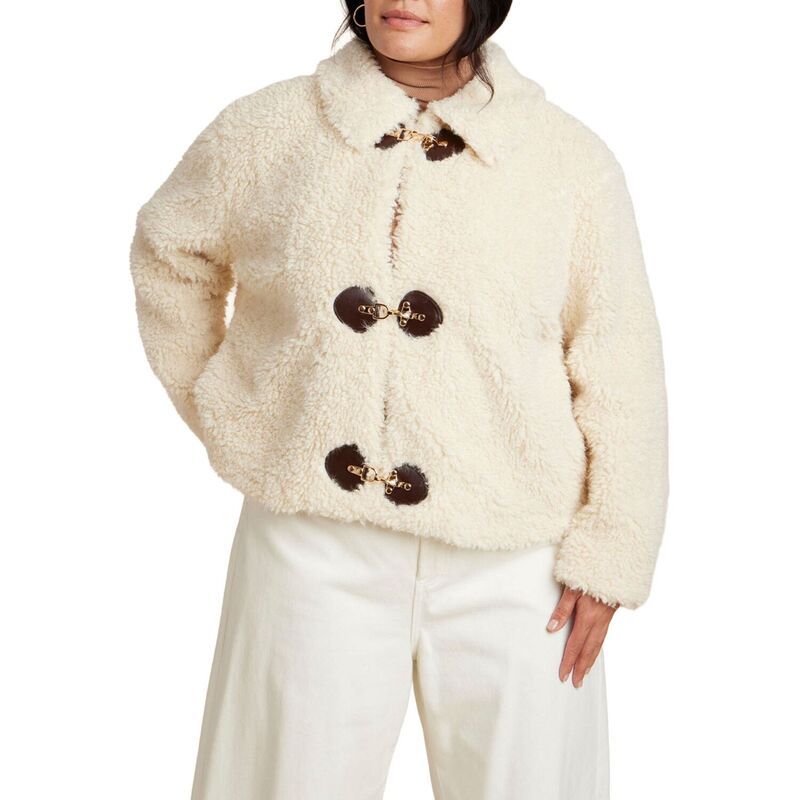 エロクイ レディース アウター ジャケット・ブルゾン プラスサイズ コート ELOQUII Womens Plusize Teddy Fur Coat With Buckles Cream クリーム