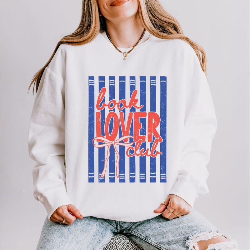 Simply Sage Market レディース トップス Tシャツ スウェット Simply Sage Market Book Lover Club Stripes Womens Lightweight Garment Dyed Sweatshirt Whi