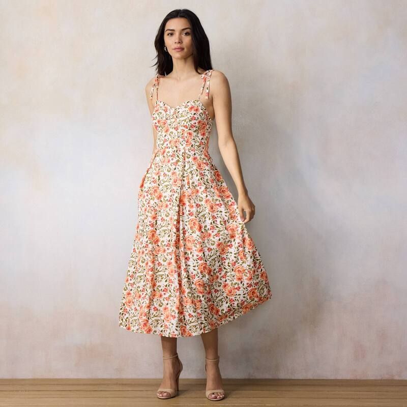 LC Lauren Conrad レディース トップス ワンピース プチ ミディ Petite LC Lauren Conrad Fit Flare Midi Dress Ivory Isabel Blooms アイボリー