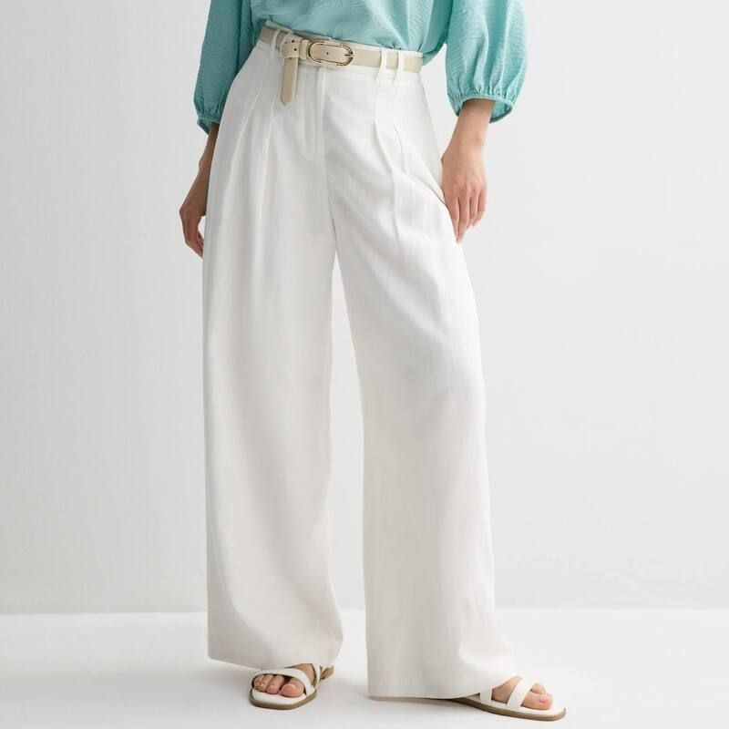 ナインウェスト レディース ボトムス カジュアルパンツ プチ プリーツ リネン Petite Nine West Pleated Linen Blend Pants White Knight ホワイト